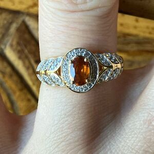 Natural Orange Garnet Sterling Silver Ring Size 6